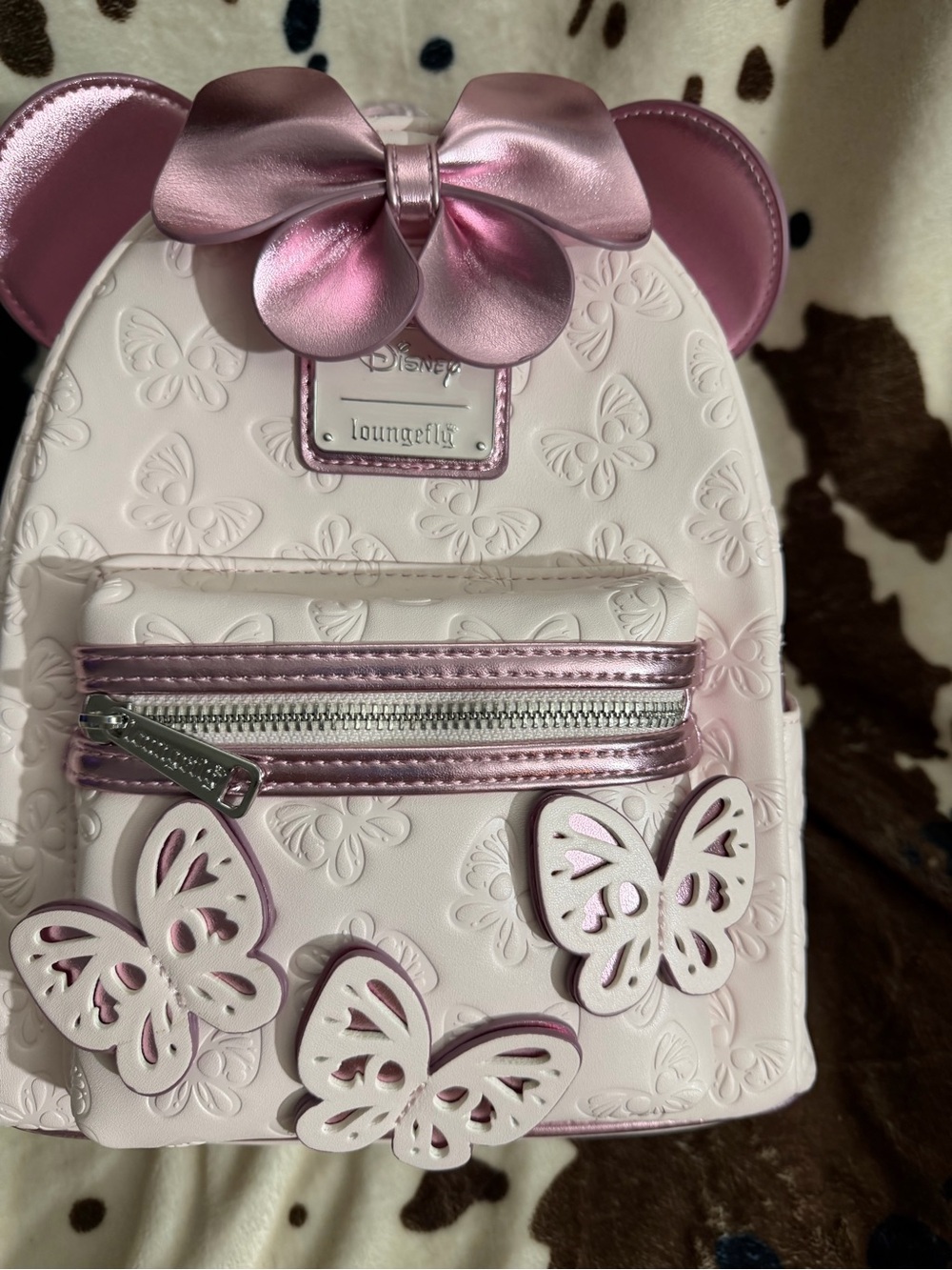 Loungefly White and Metallic Pink Butterfly Mini Backpack